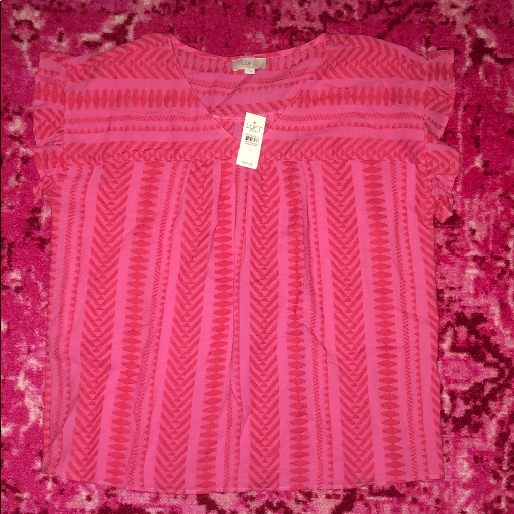 LOFT Pink and Red Patterned Blouse